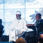 Rev. Mark Hanson ’68, Imam Muhammad Ashafa, and Pastor James Movel Wuye [L to R] share a laugh during their panel discussion at the Forum.